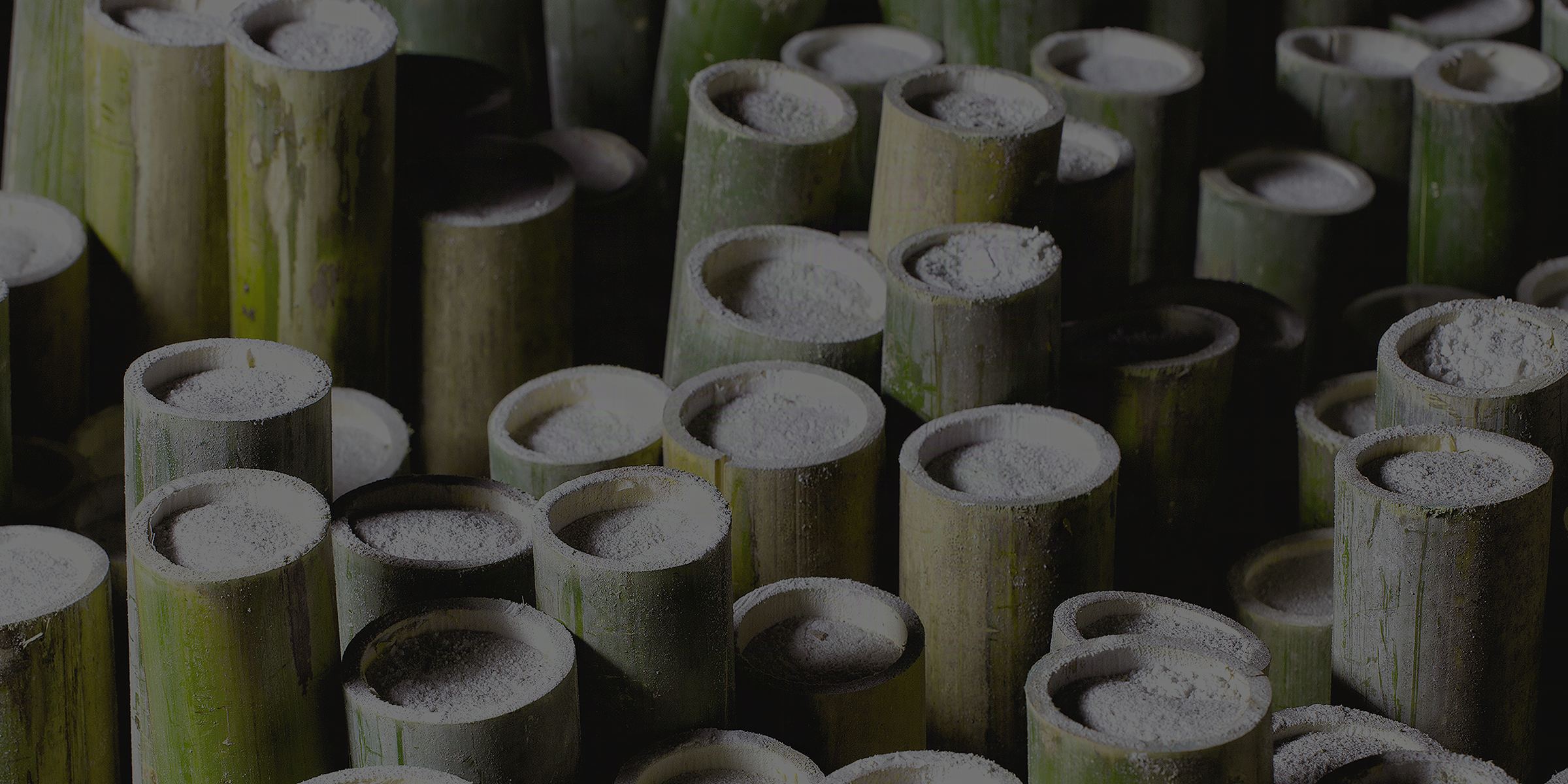 Sea salt packed into hollow bamboo before roasting